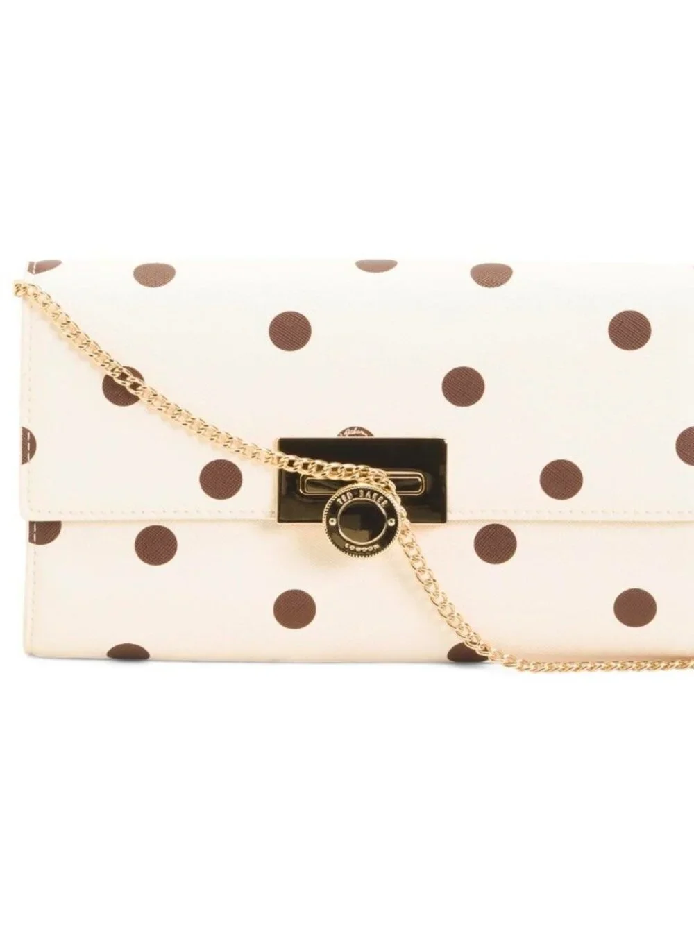NWT ⭐ Ted Baker PARISA Crossbody Wallet on a Chain Bag Ivory / Brown Polka Dots